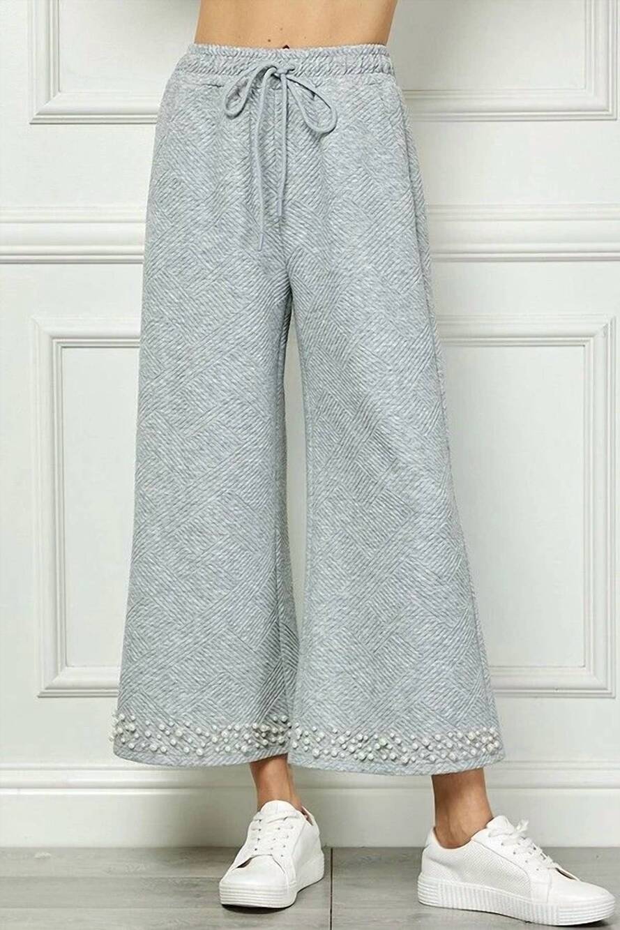 NEW SEE AND BE SEEN textured pearl hem cropped pants in grey